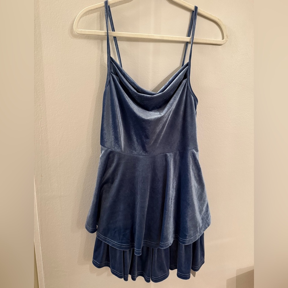 Blue Velvet Cowl Neck Romper
